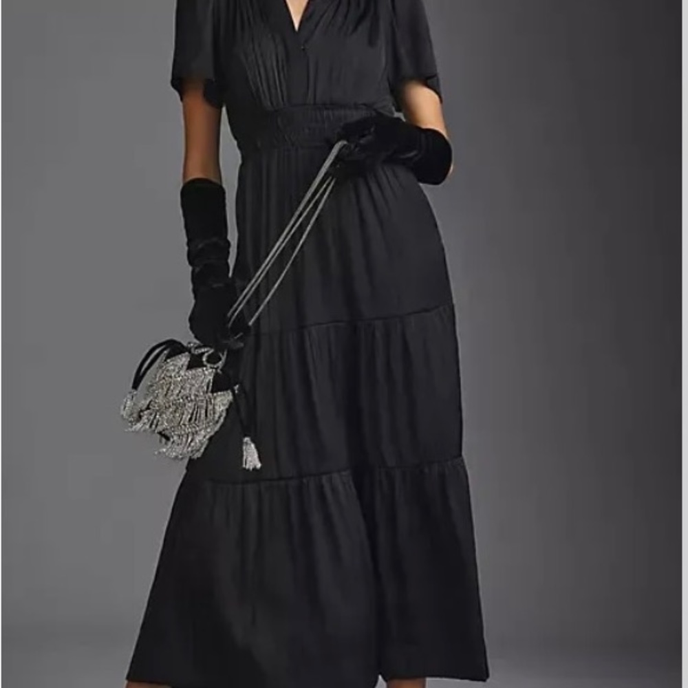 Black silk Anthropologie Somerset Dress